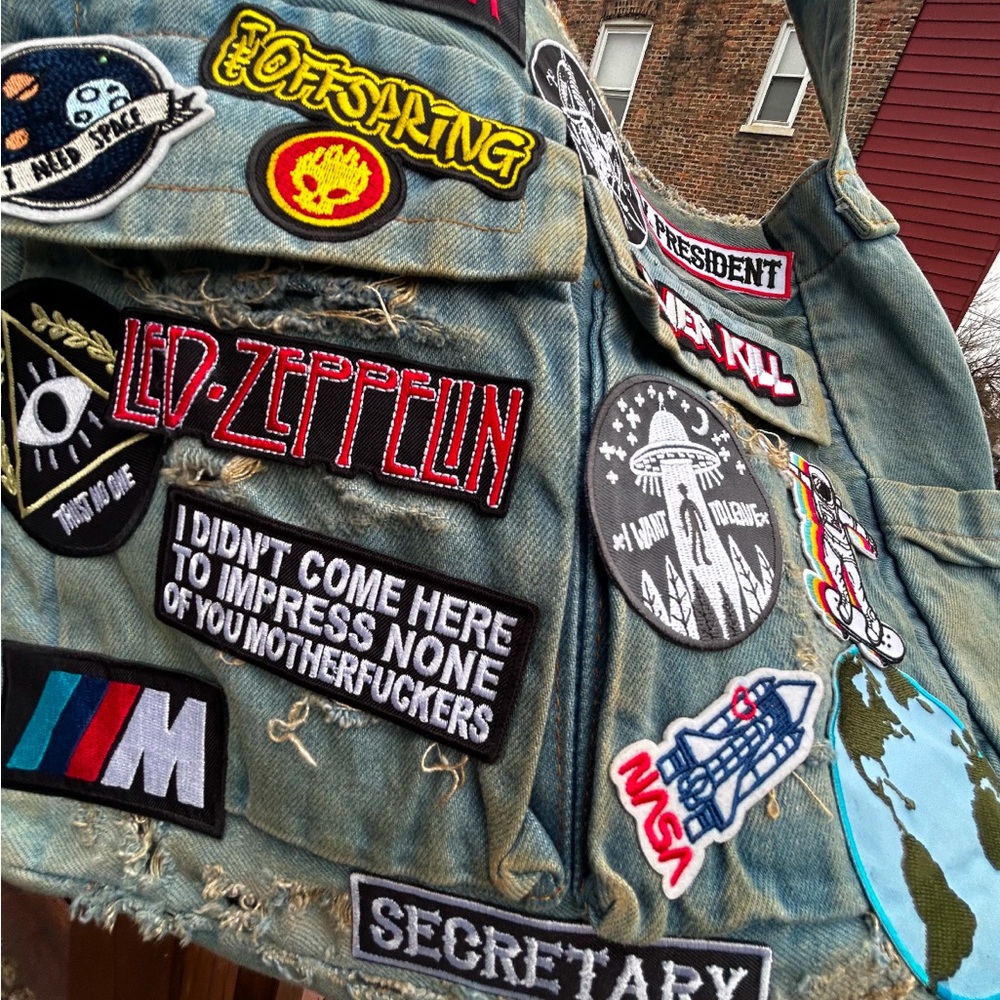 Custom Denim Patchwork Messenger Bag - image 2